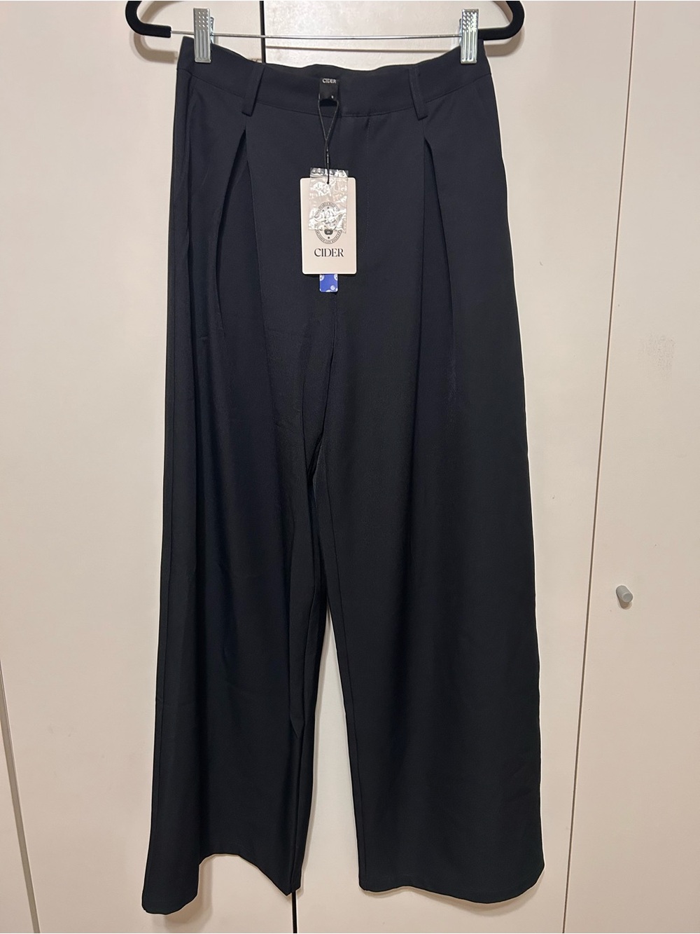 Cider Navy Wide-Leg Pleated Dress Pants